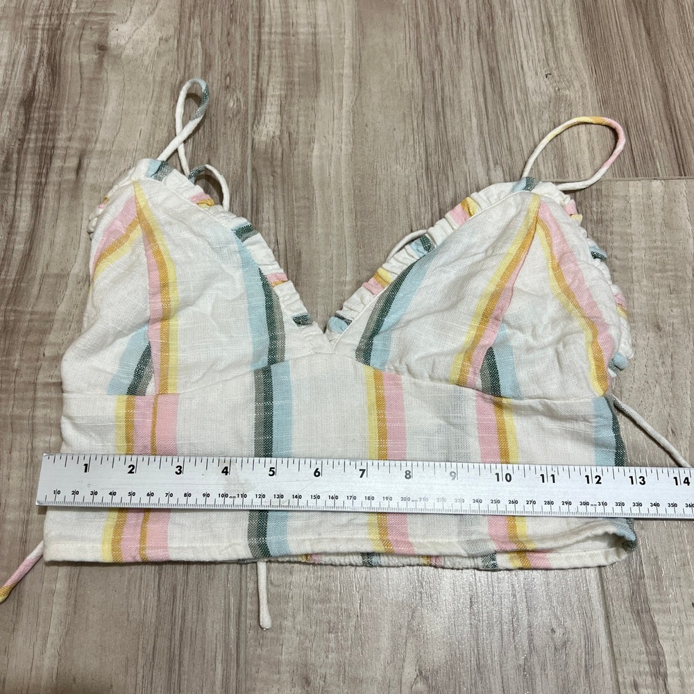 Billabong x The Salty Blonde Pastel Striped Ruffle Crop Cami Top Women's Size S - Picture 5 of 8